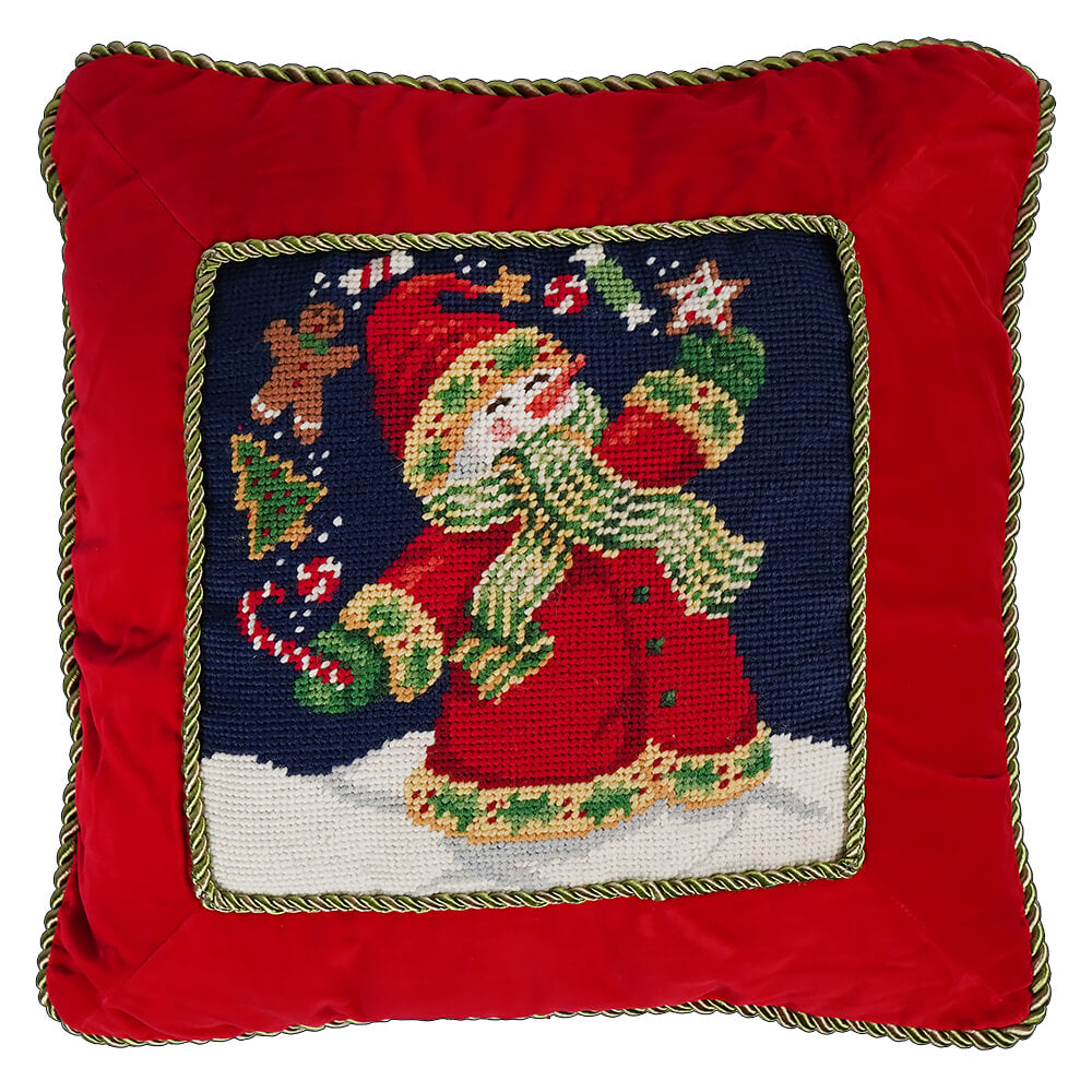 Red Christmas Pillow With Juggling Snowman