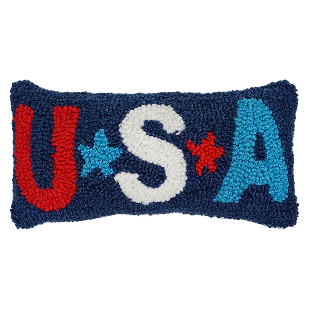 USA Red, White & Blue Star Hooked Pillow