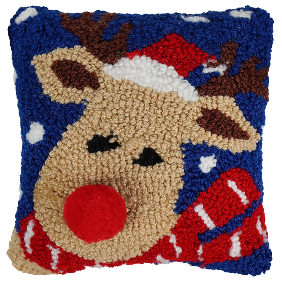 Christmas Reindeer Hooked Pillow