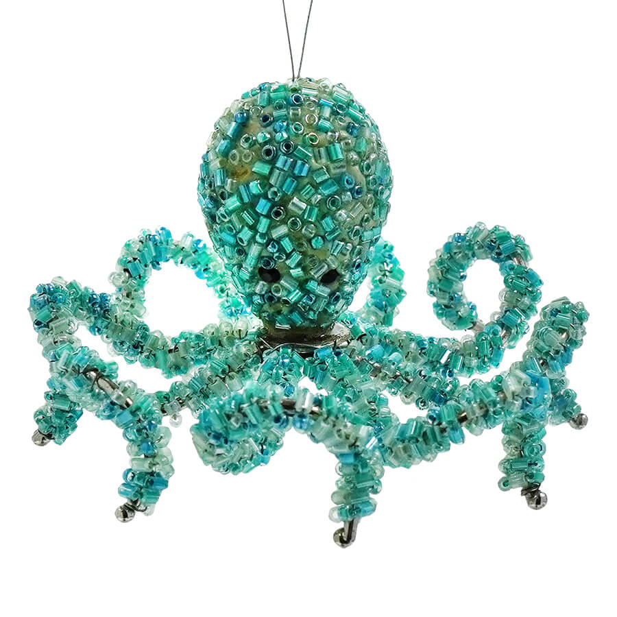Blue Beaded Octopus Ornament