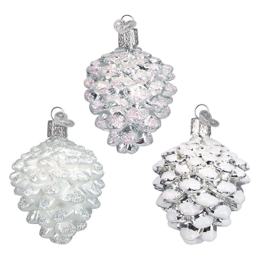Silver Snowy Cone Ornaments Set/3