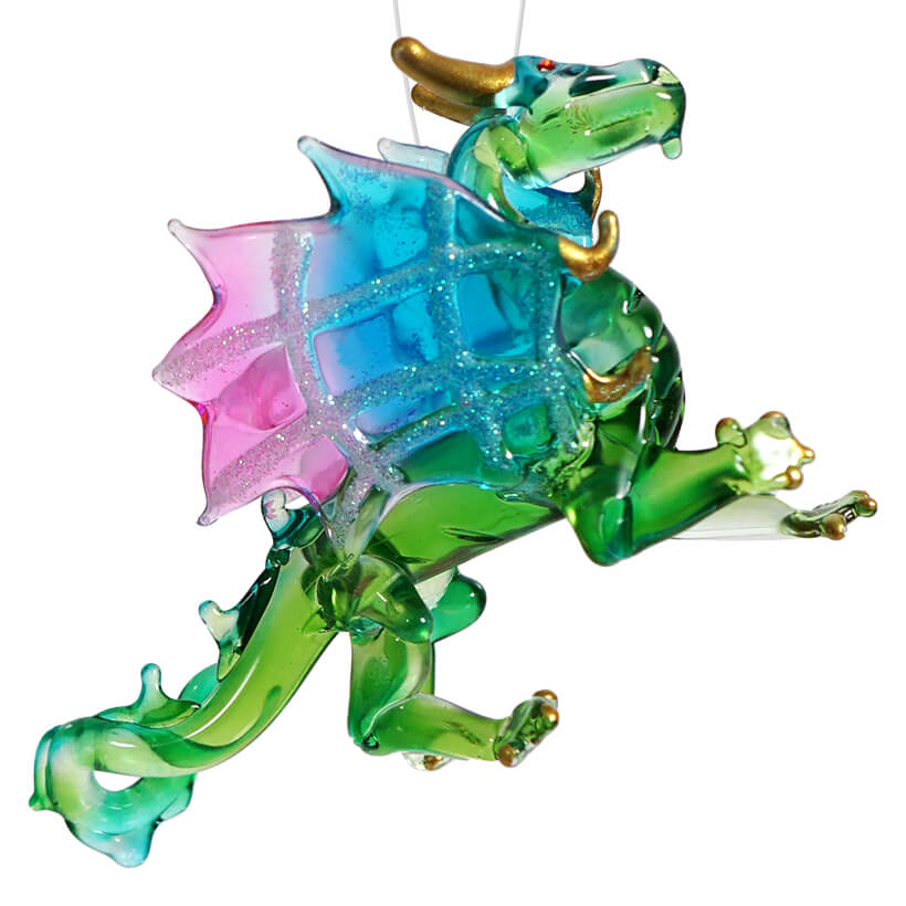 Green, Blue & Pink Winged Dragon Ornament