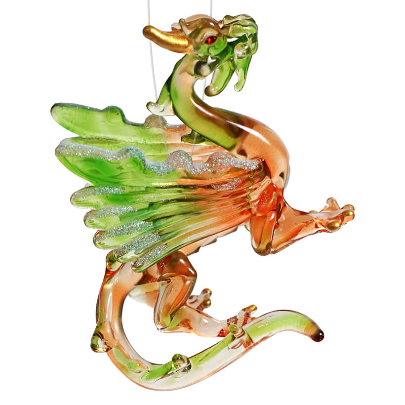 Orange & Green Winged Dragon Ornament