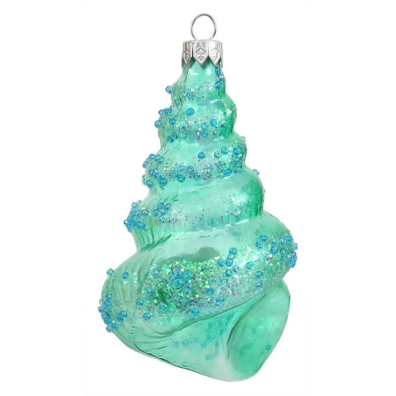 Glittered Turquoise Conch Ornament