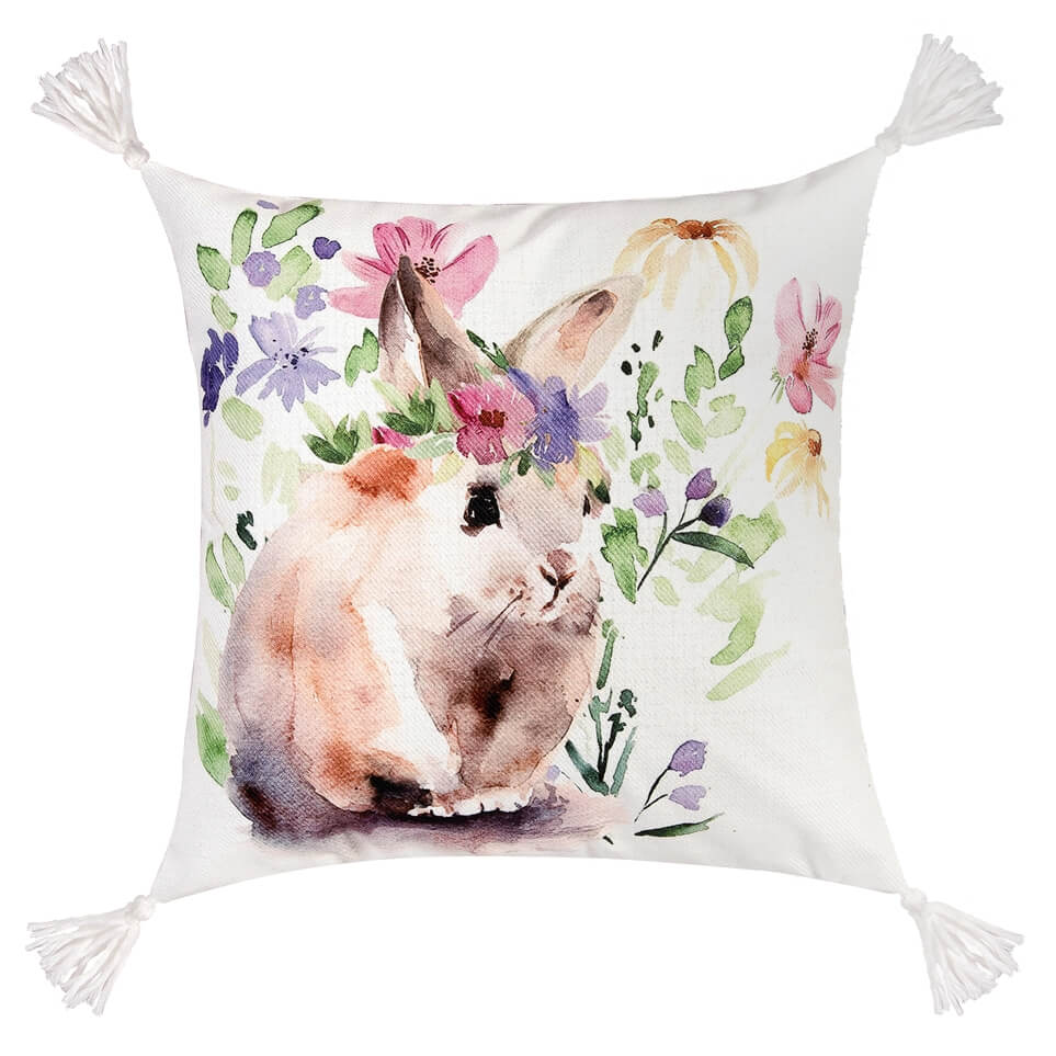Brown Bunny Flowers Pillow