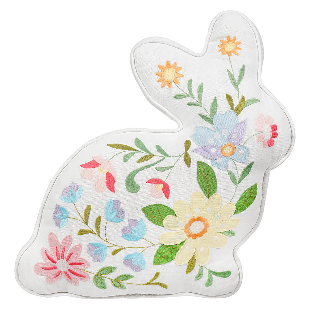 White Floral Bunny Shaped Pillow