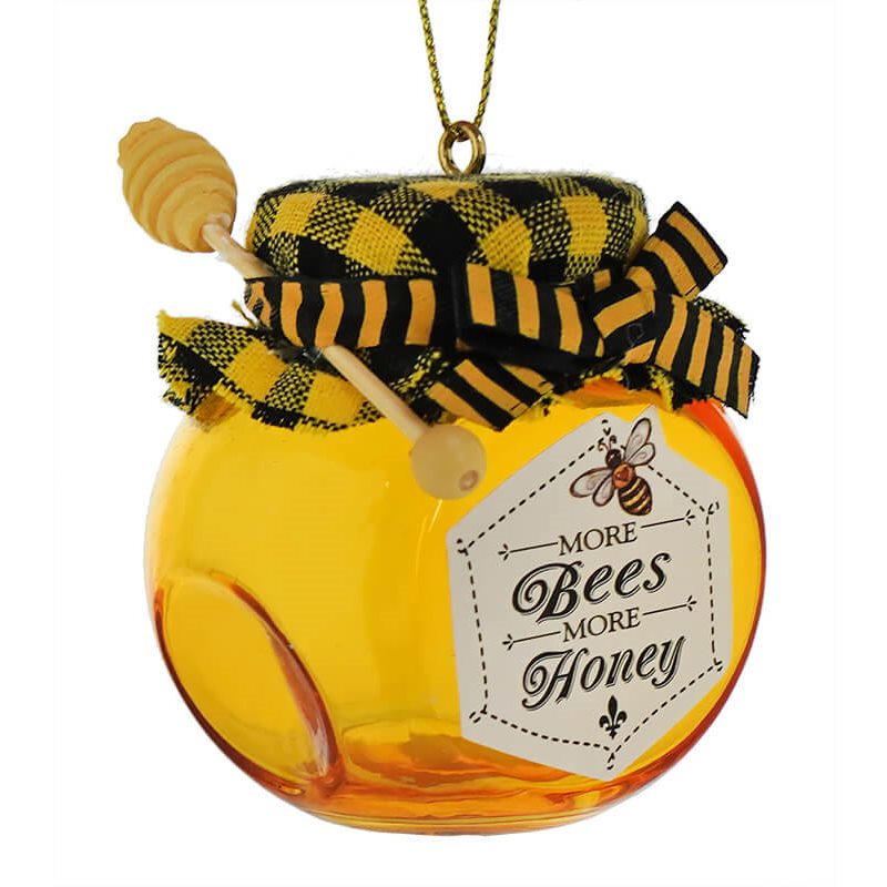 More Bees More Honey Glass Honey Jar Ornament