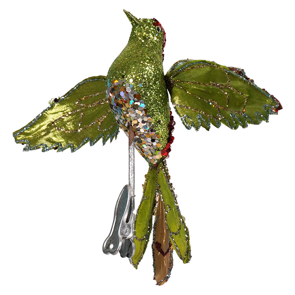 Green Multicolored Glittered & Jeweled Bird Clip Ornament