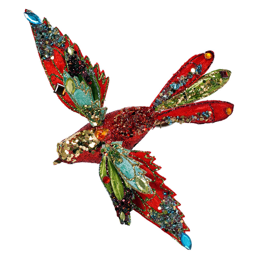 Red Multicolored Glittered & Jeweled Bird Clip Ornament