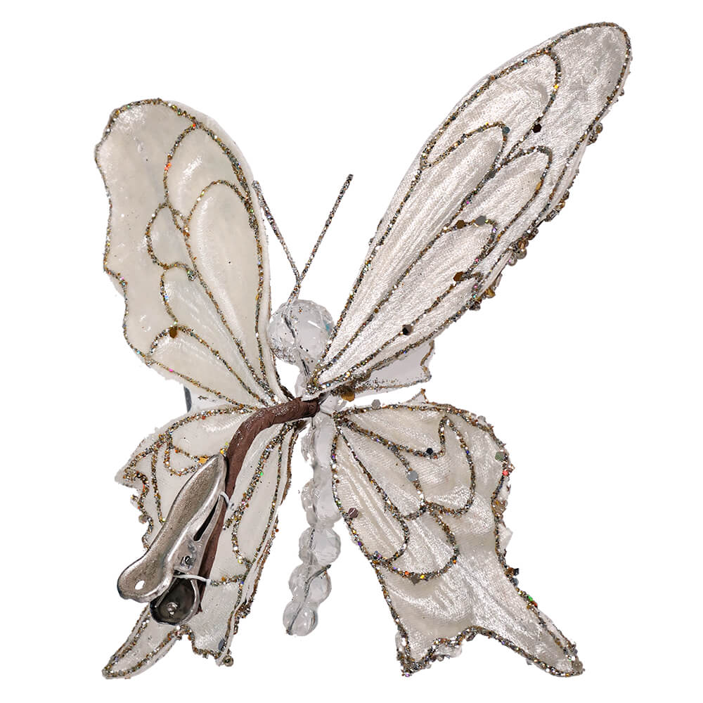 Platinum & Gold Glittered & Jeweled Butterfly Clip Ornament