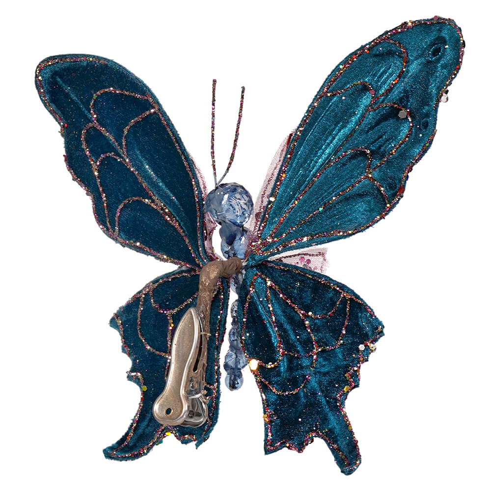 Teal & Blue Multicolored Jeweled & Glittered Butterfly Clip Ornament