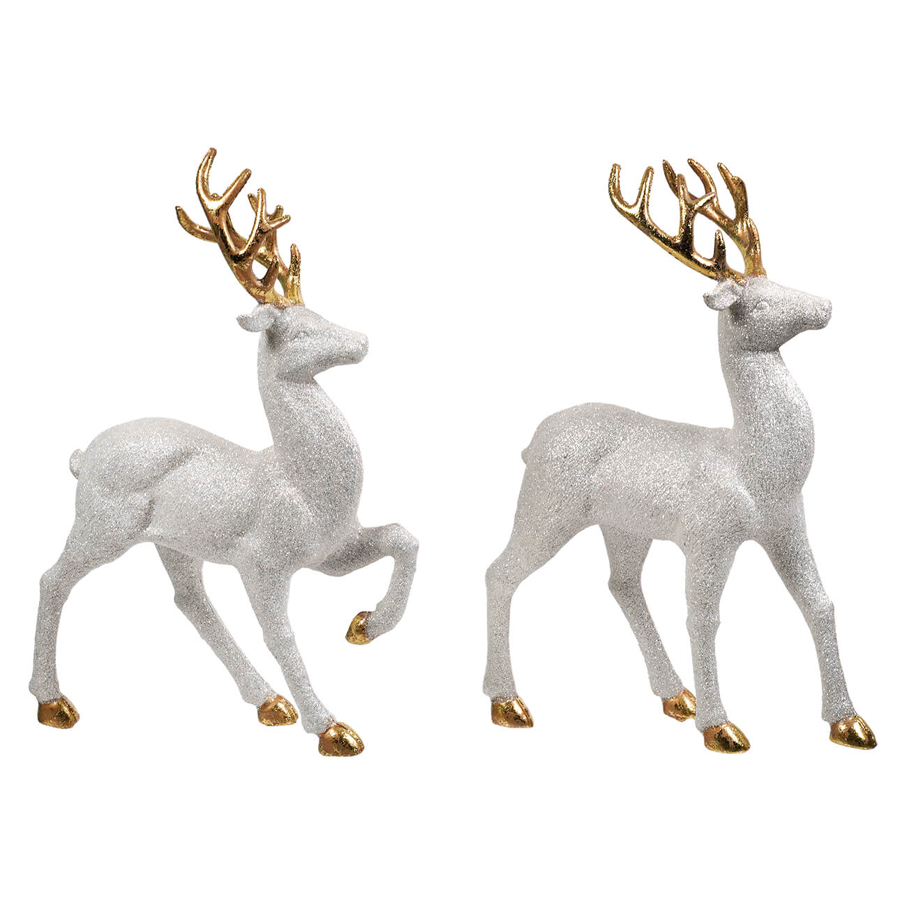 Glittered Silver & Gold Standing Deer Set/2