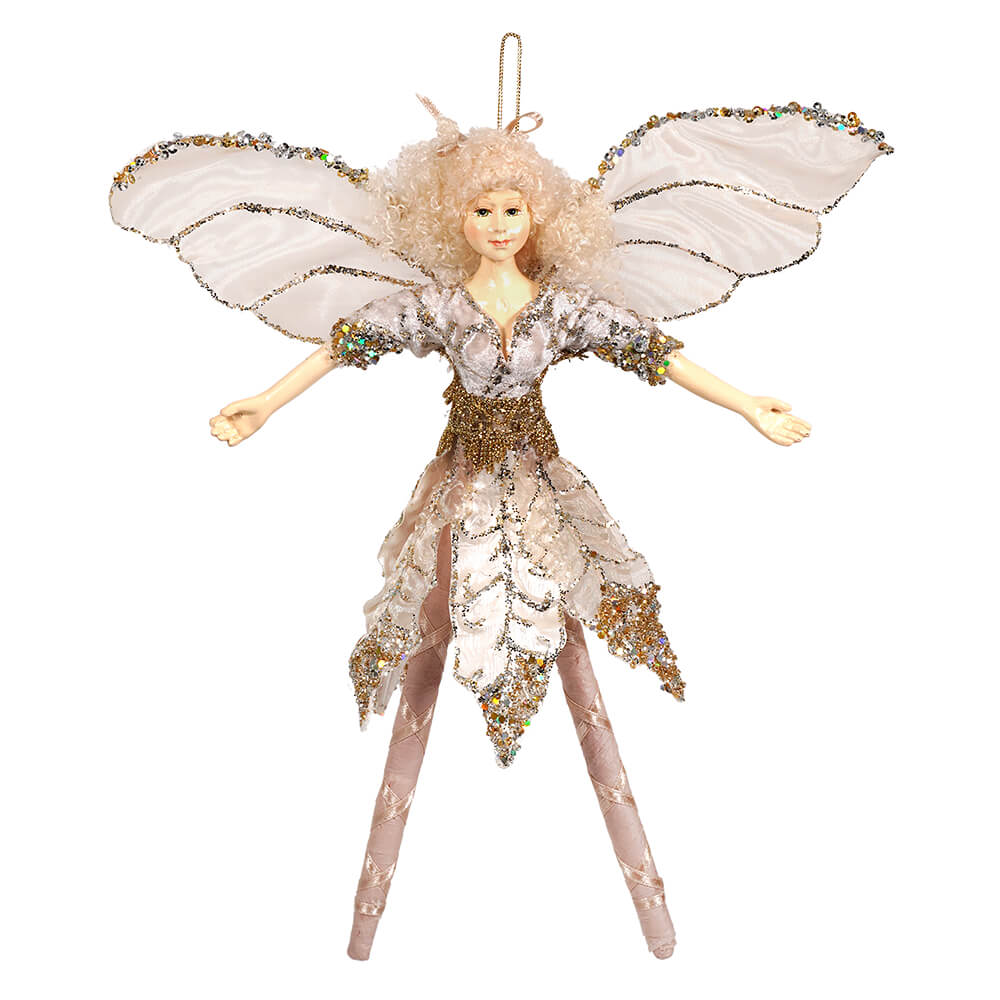 Beaded & Glittered Velvet Poinsettia Fairy Ornament