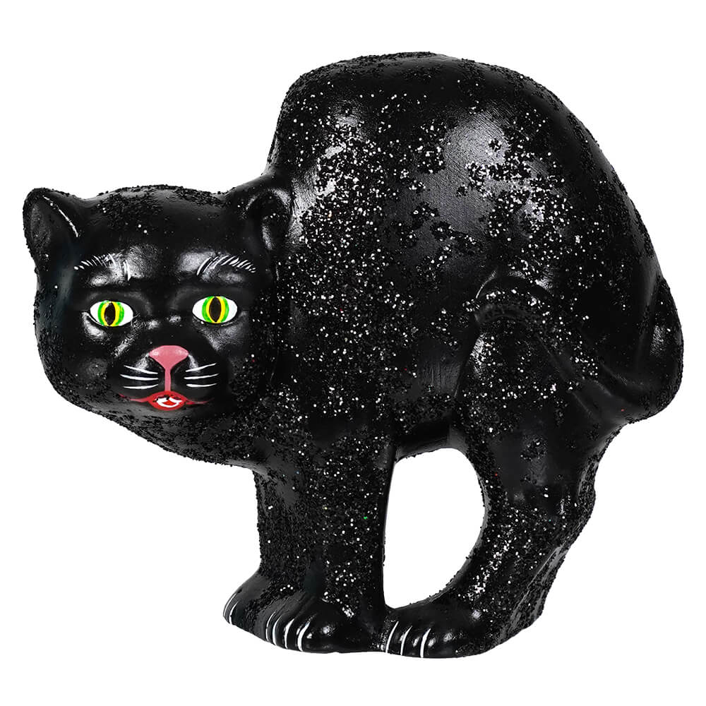 Glittered Arched Back Scaredy Black Cat Figurine
