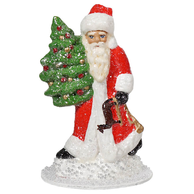 Glittered Santa Holding Tree & Presents