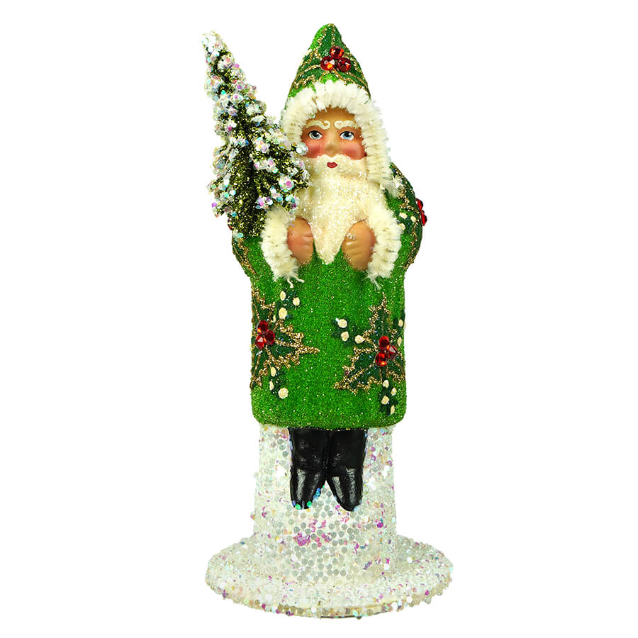 Green Beaded Santa with Tree