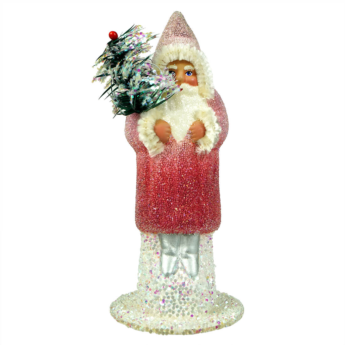 Faded Rose Beaded Santa with Tree