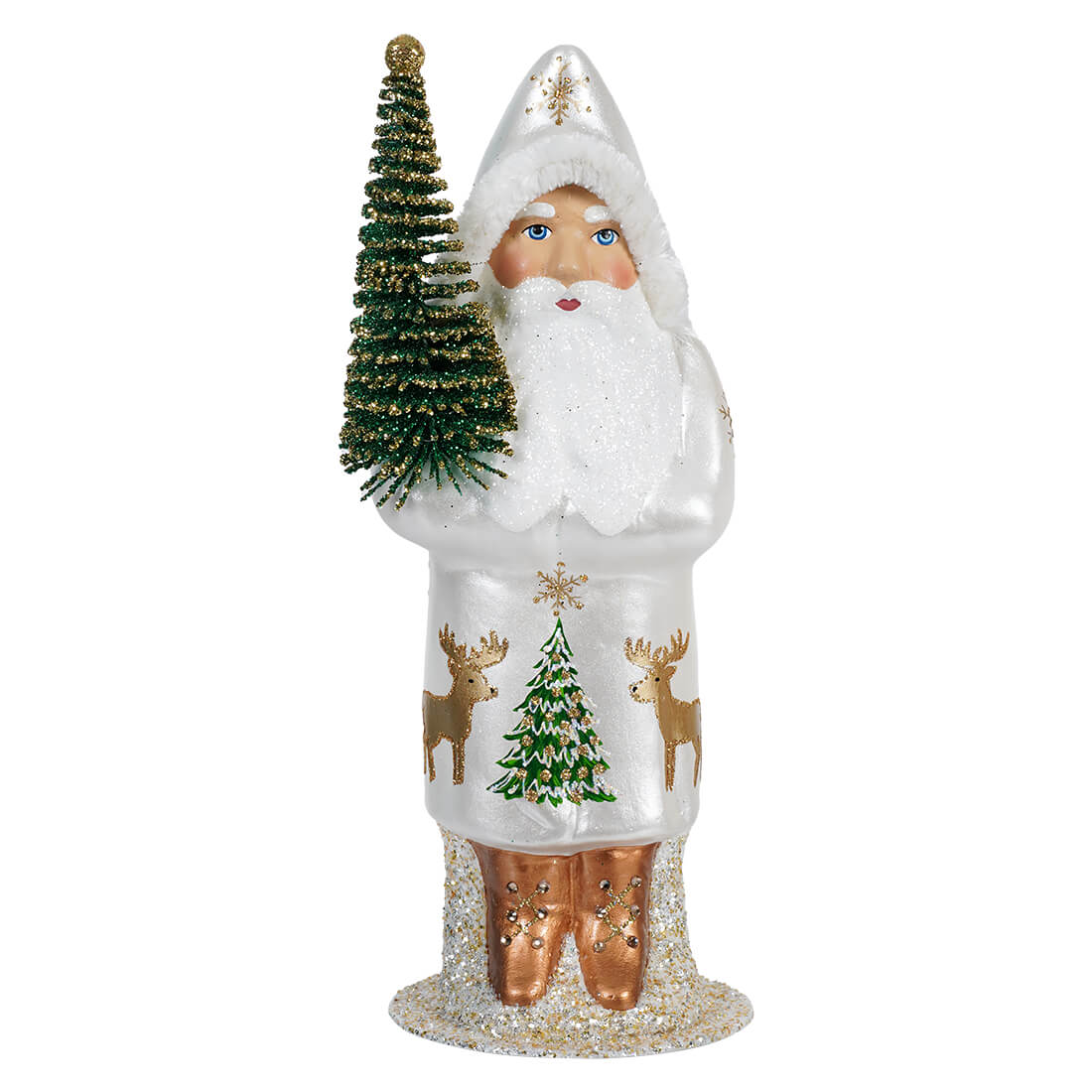 Ino Schaller White & Gold Santa Holding Tree