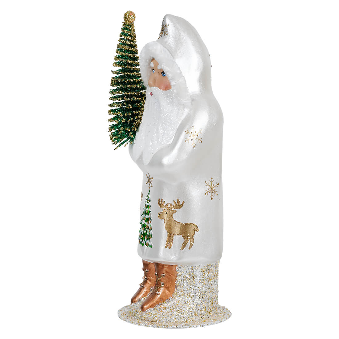 Ino Schaller White & Gold Santa Holding Tree