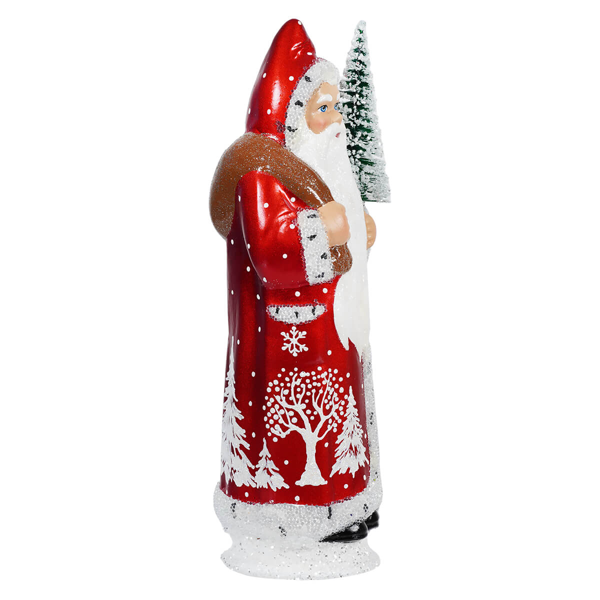 Ino Schaller Red Coat Santa With Ermine Edge Detail Holding Tree