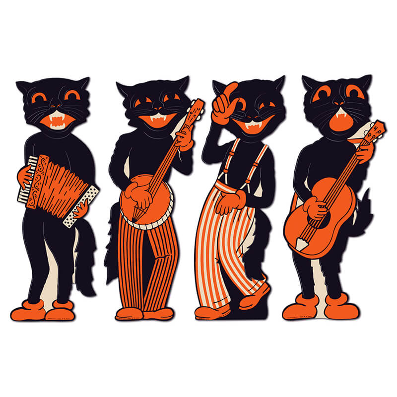 Vintage Halloween Scat Cat Band Cutouts Set/4