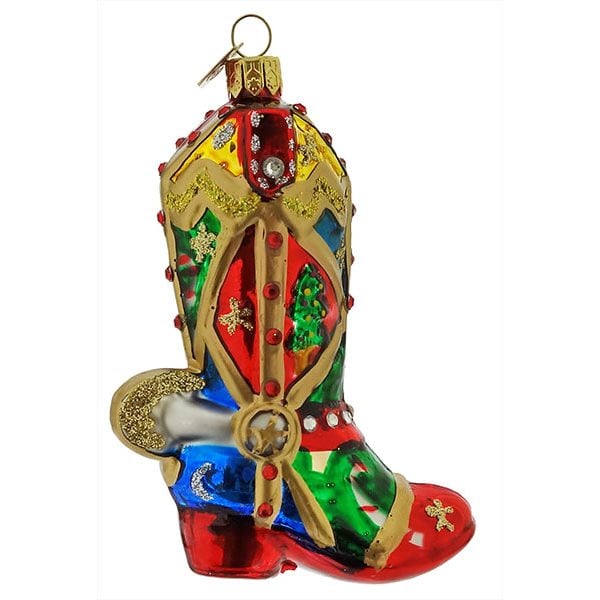 Red, Blue & Gold Cowboy Boot with Spur Ornament
