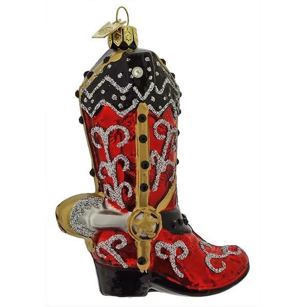 Red & Black Cowboy Boot with Spur Ornament