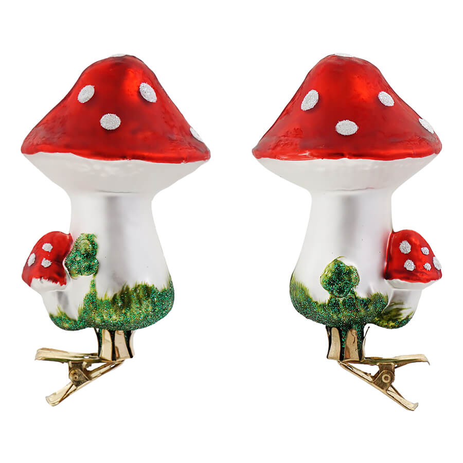 Clip-On Glass Mushroom Ornaments Set/2