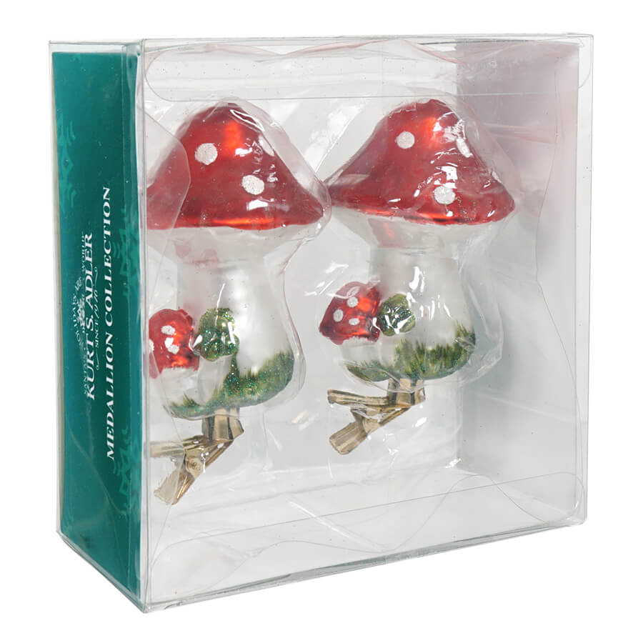 Clip-On Glass Mushroom Ornaments Set/2