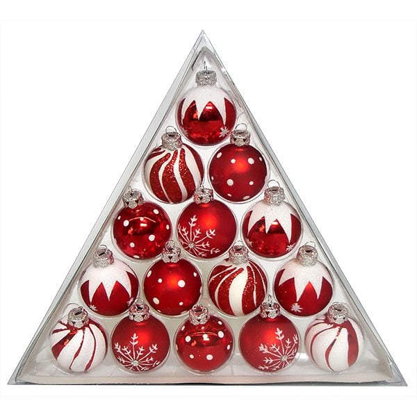 Red & White Ball Ornaments Set/15