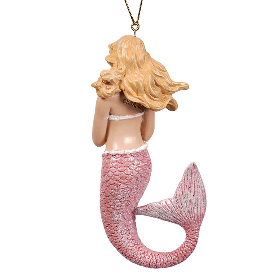 Pink Blonde Mermaid Holding Conch Shell Ornament