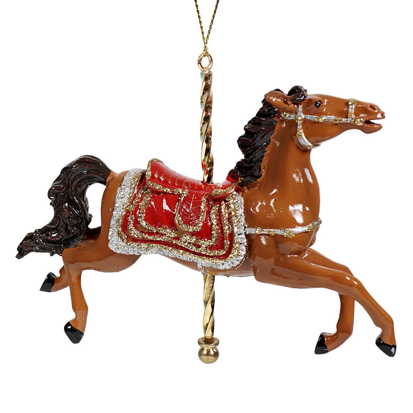 Brown Saddled Horse Carousel Ornament