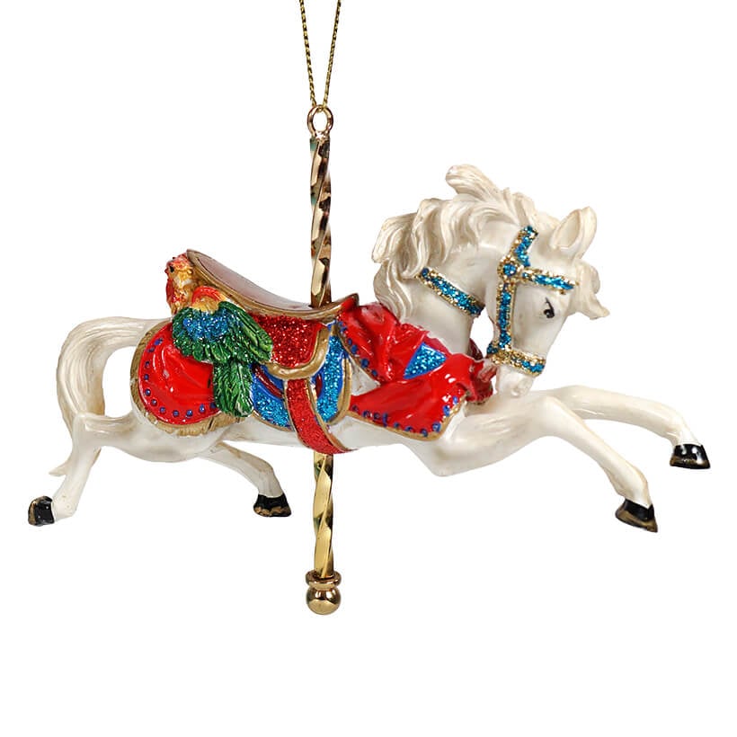 White Galloping Carousel Horse Ornament