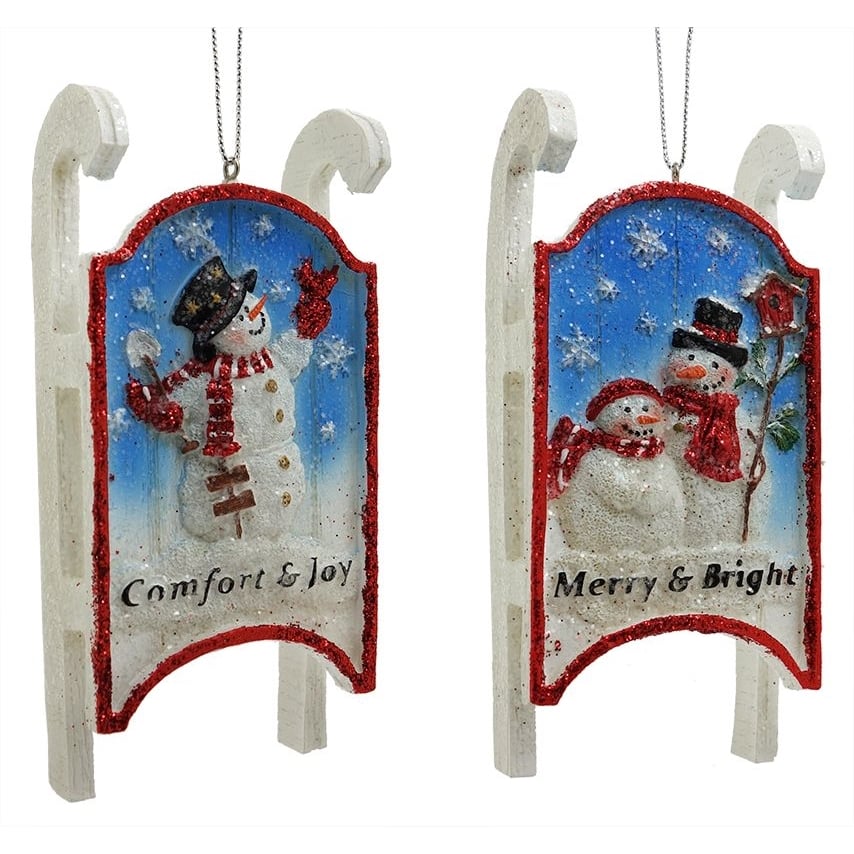 Snowman Sled Ornaments Set/2