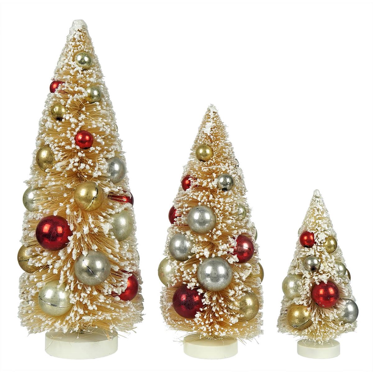 Bottle Brush Trees with Metallic Ornaments Set/3