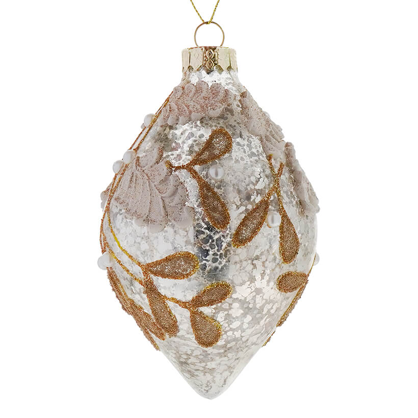 White & Gold Leaf Finial Ornament