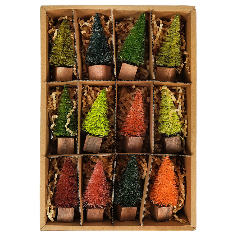 Natural Tone Bottle Brush Trees In Box Set/12