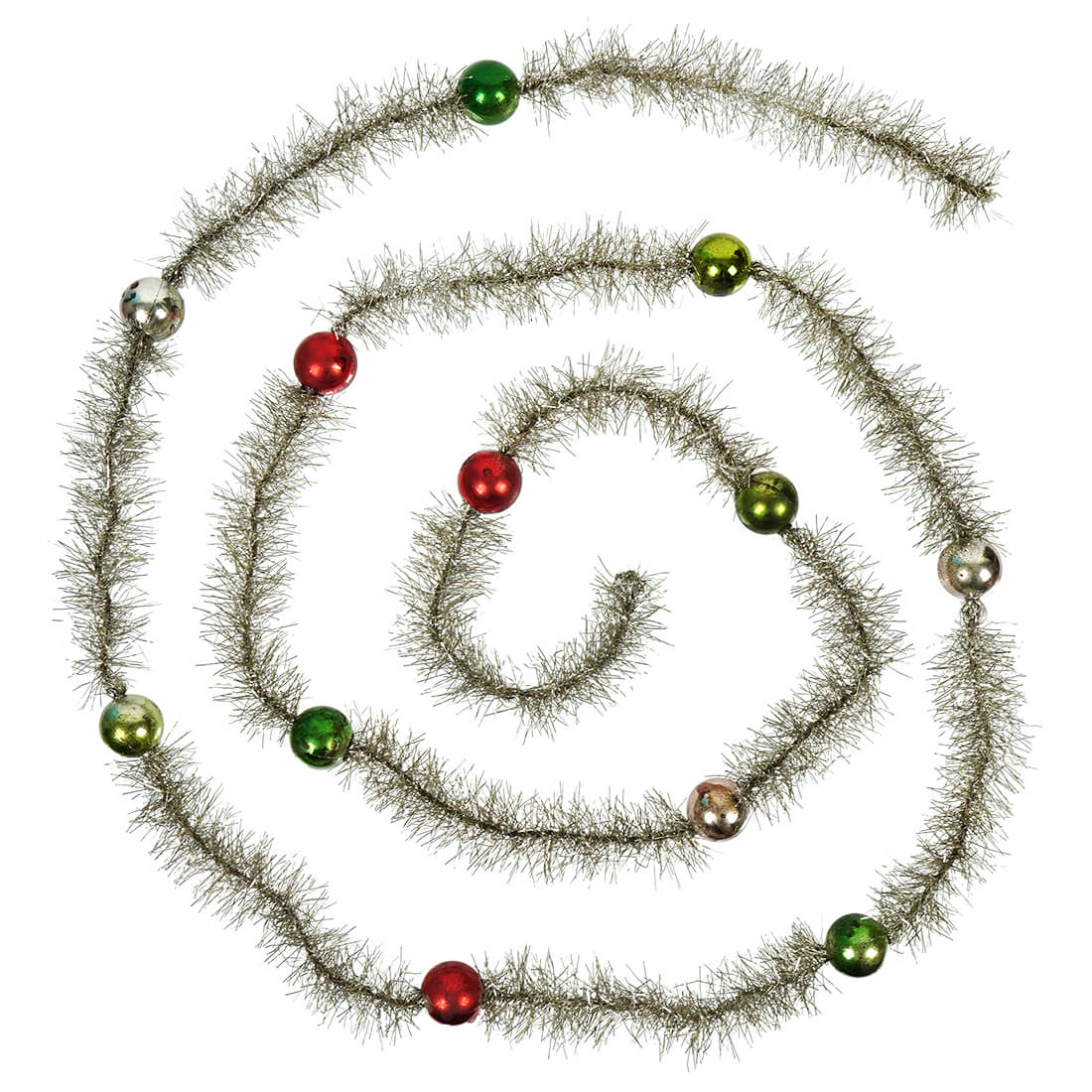 Silver Tinsel Garland With Red & Green Beads