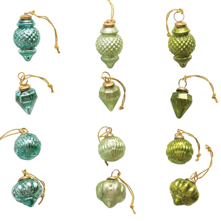 Blue & Green Glass Ornaments In Gift Box Set/12