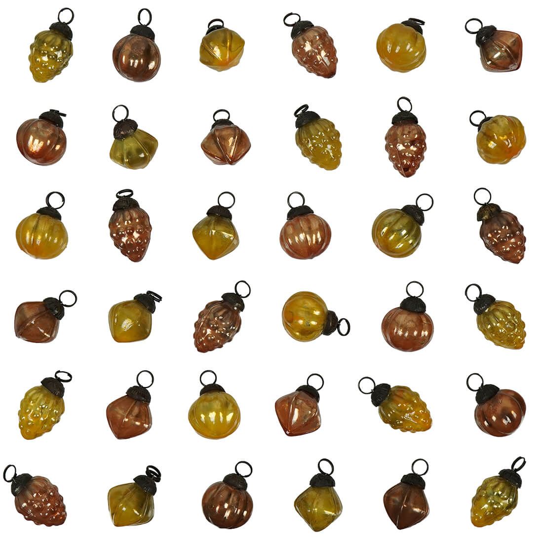 Brown & Yellow Mercury Glass Shaped Ornaments Set/36