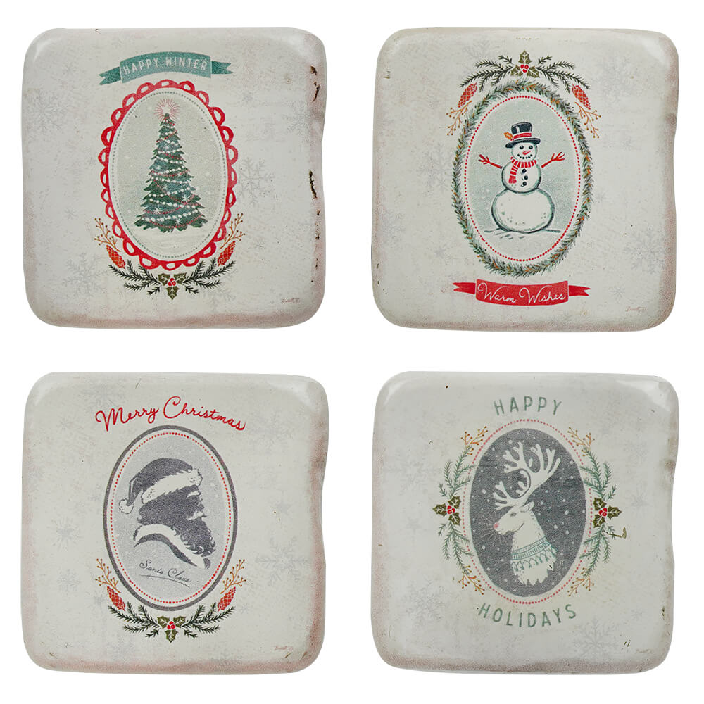 White Christmas Coasters With Wood Box Set/5