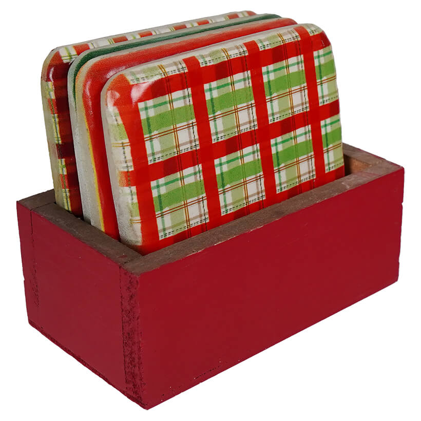 Christmas Coasters With Wood Box Set/5