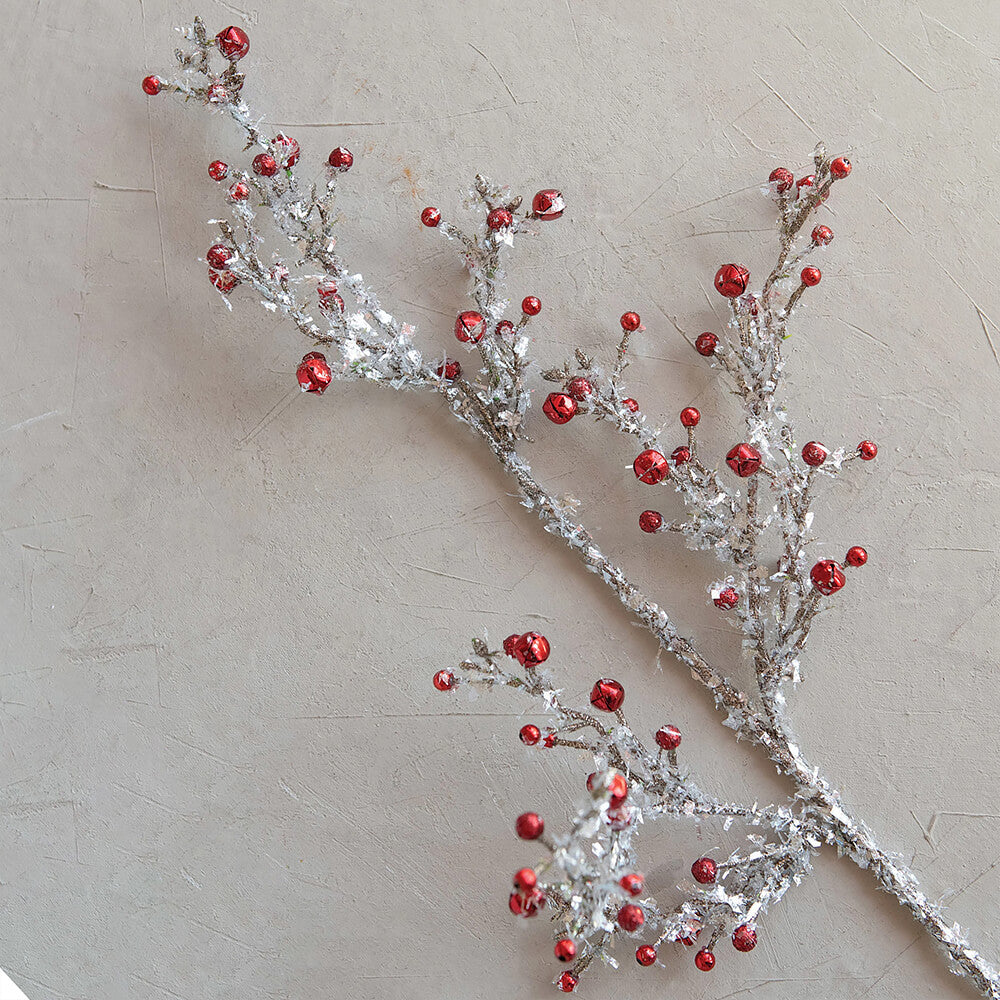Silver & Red Sprig With Metallic Ball & Bell Spray