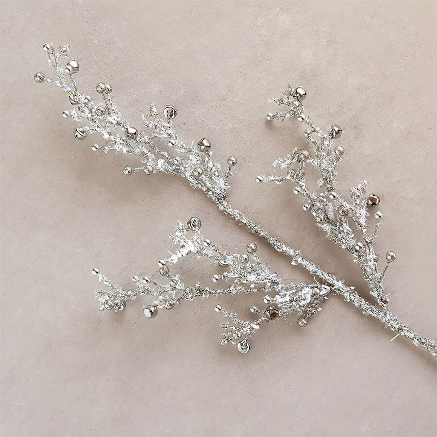 Silver Sprig With Metallic Ball & Bell Spray