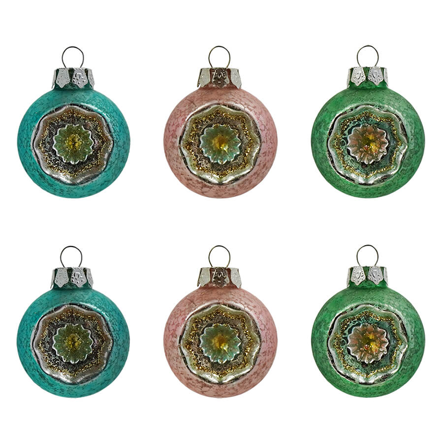 Pink, Blue & Green Indent Ornaments Set/6