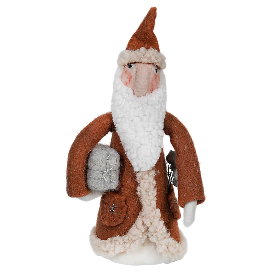 Burnt Red Wool Felt Santa With Embroidery