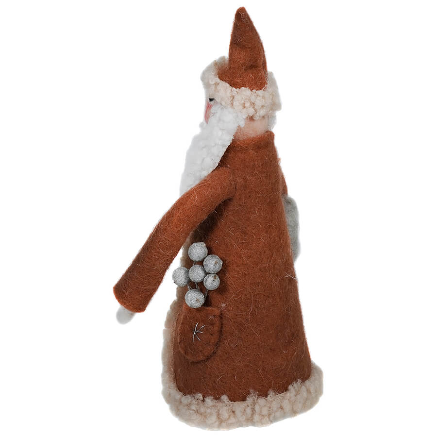 Burnt Red Wool Felt Santa With Embroidery