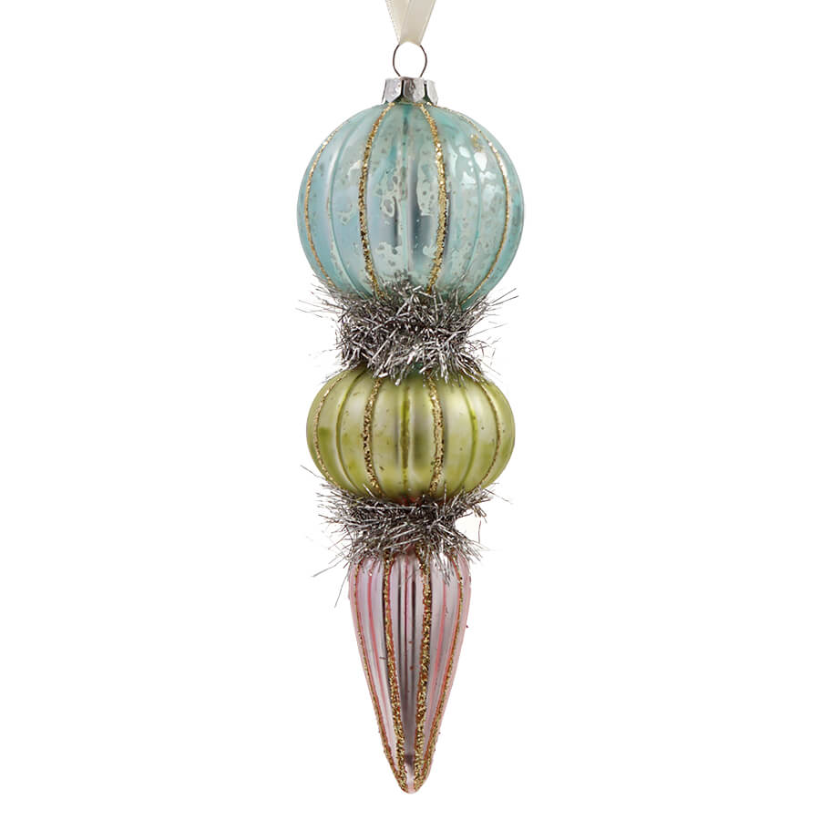 Hand-Painted Blue Mercury Glass Finial Ornament
