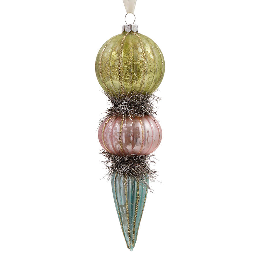 Hand-Painted Green Mercury Glass Finial Ornament
