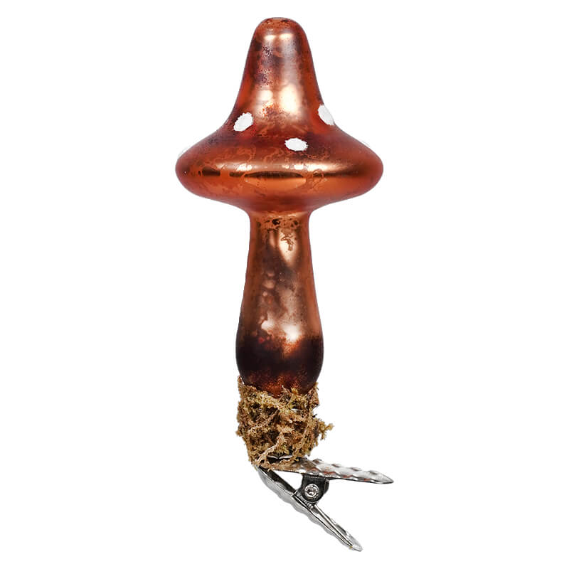 Bronze Hand-Painted Mushroom Clip-On Ornament with Faux Moss